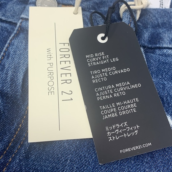 New Forever 21 dark blue denim jeans Curved Straight mid rise curvy fit - Picture 5 of 7